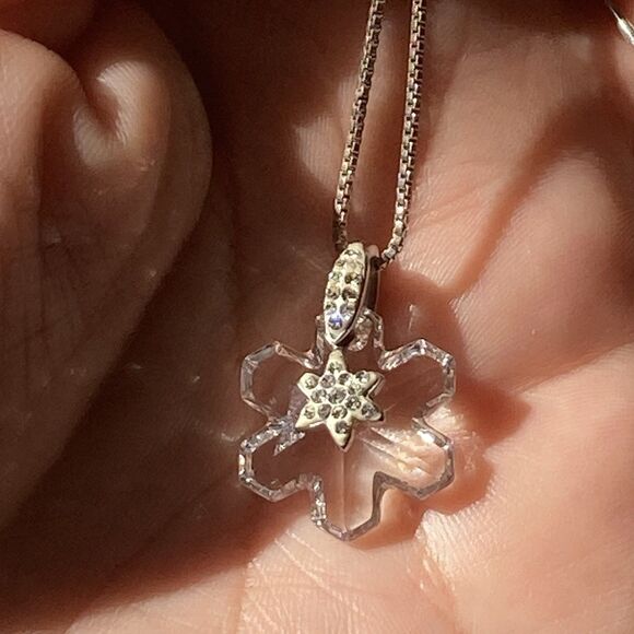 Vintage Swarovski Crystal Snowflake Pave Sterling Silver 925 AU Pendant w/Chain - Picture 10 of 16